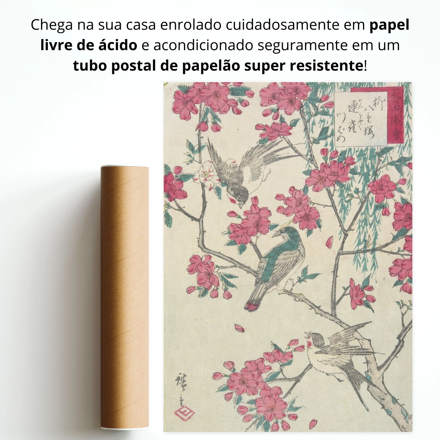 Salgueiro, flores de cerejeira, pardal e andorinha (Willow, Cherry Blossoms, Sparrows and Swallow)