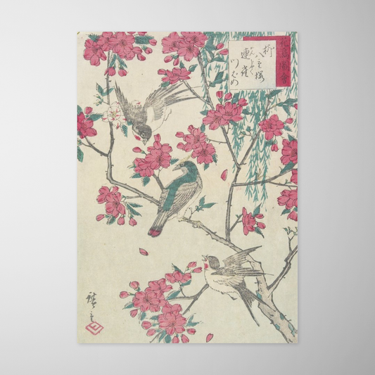 Salgueiro, flores de cerejeira, pardal e andorinha (Willow, Cherry Blossoms, Sparrows and Swallow)