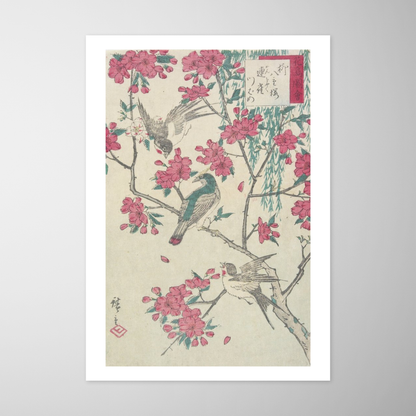 Salgueiro, flores de cerejeira, pardal e andorinha (Willow, Cherry Blossoms, Sparrows and Swallow)
