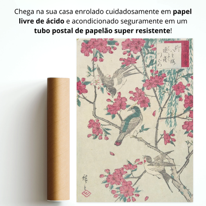 Salgueiro, flores de cerejeira, pardal e andorinha (Willow, Cherry Blossoms, Sparrows and Swallow)