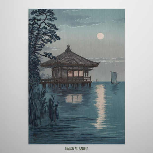 Ukimido no Lago Biwa ao Entardecer