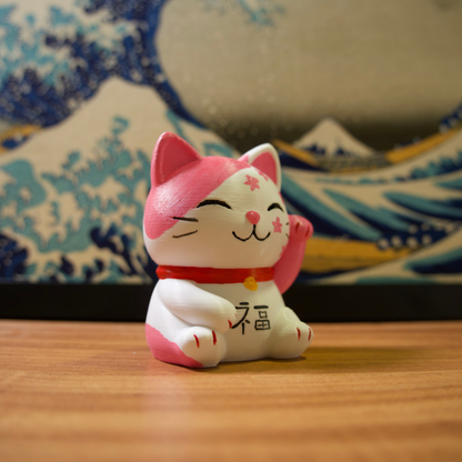 Gato da Sorte - 16 - Rosa e Branco com Sakuras