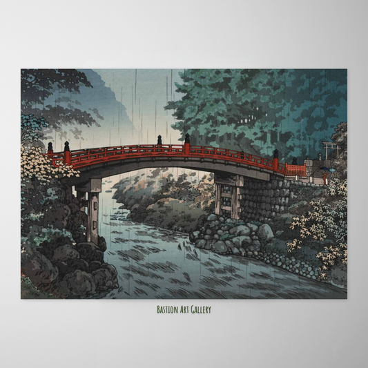 Ponte Sagrada do Santuário de Nikko em um Dia de Chuva de Outono