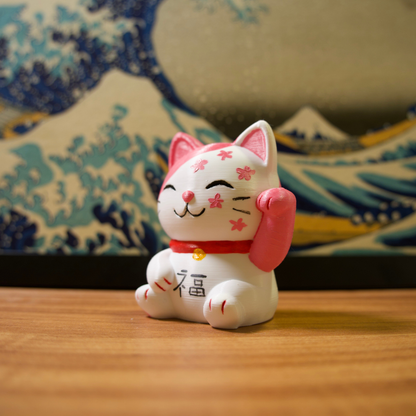 Gato da Sorte - 16 - Rosa e Branco com Sakuras