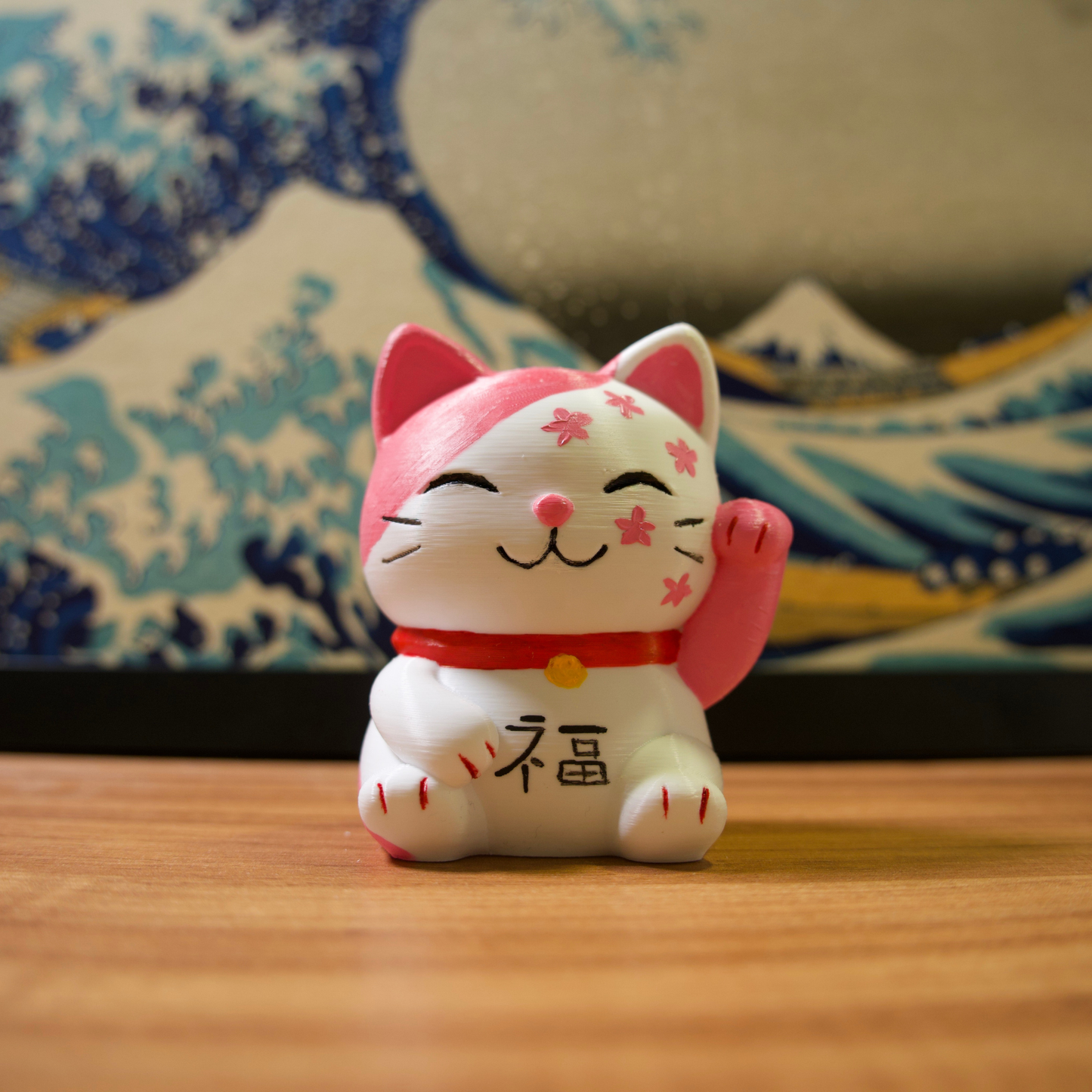 Gato da Sorte - 16 - Rosa e Branco com Sakuras