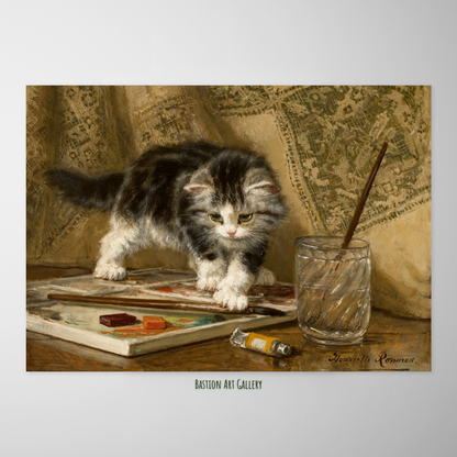 Gatinho Brincando com a Paleta do Artista