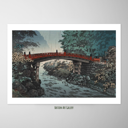 Ponte Sagrada do Santuário de Nikko em um Dia de Chuva de Outono