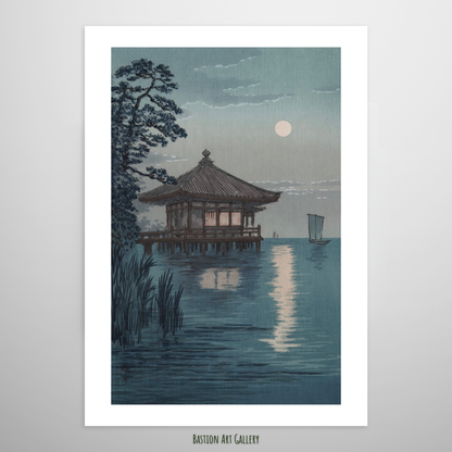 Ukimido no Lago Biwa ao Entardecer